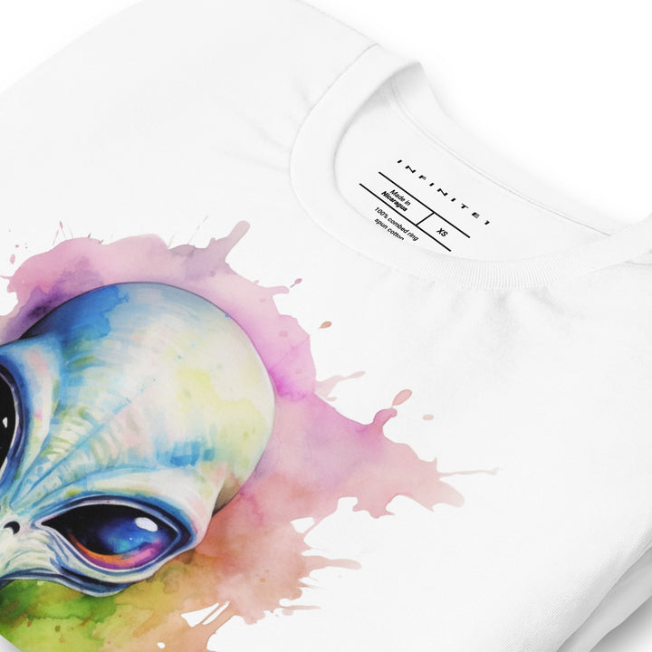 Watercolor Alien Graphic Tee, folded front left view.