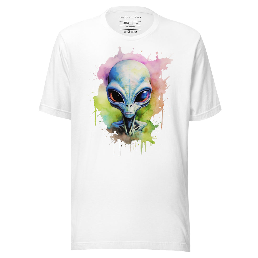 Watercolor Alien Graphic Tee, front view.