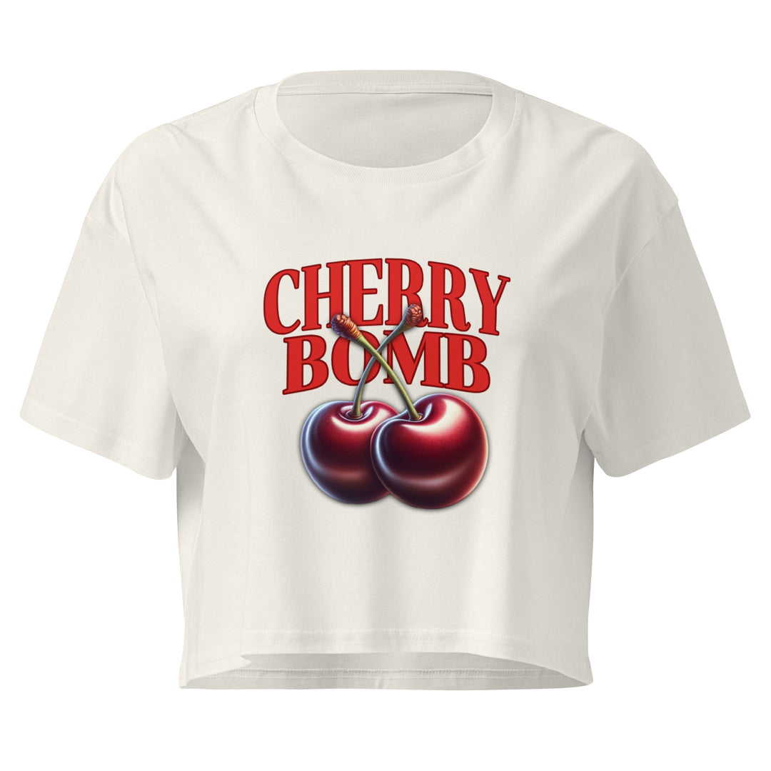 Women’s Cherry Bomb Graphic Crop Top, front view.