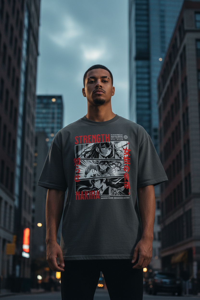 Warrior Strength Anime Oversized Faded Tee